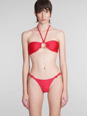 Cult Gaia Brenner Bikini Set Lollipop Red Gold Bead Bandeau Halter Cheeky NWT 4